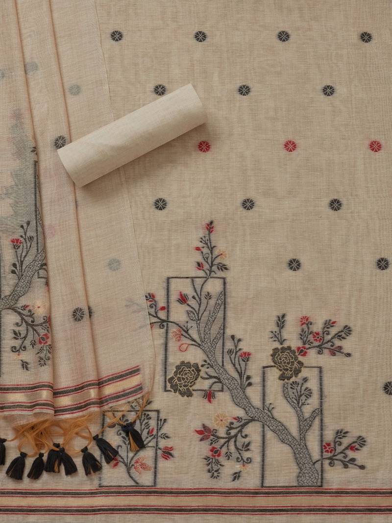 ethnic motifs woven design chanderi unstitched dress material
