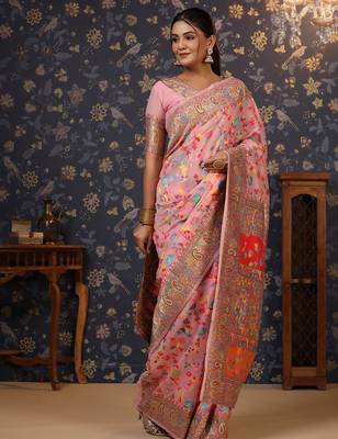 Rose floral printed zari banarasi saree 2