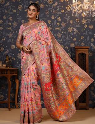 Rose floral printed zari banarasi saree 3