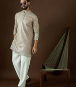 Men’s beige georgette kurta with solid sequins embroidered | trendy ethnic wear for festive, wedding & party occasions