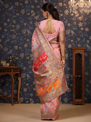 Rose floral printed zari banarasi saree 5