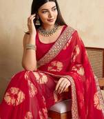 Red suryamukhi printed bandhani saree with blouse