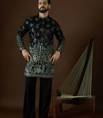 Men’s black silk kurta with solid sequins embroidered | trendy ethnic wear for festive, wedding & party occasions