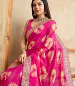 Pink bandhani printed sequinned saree