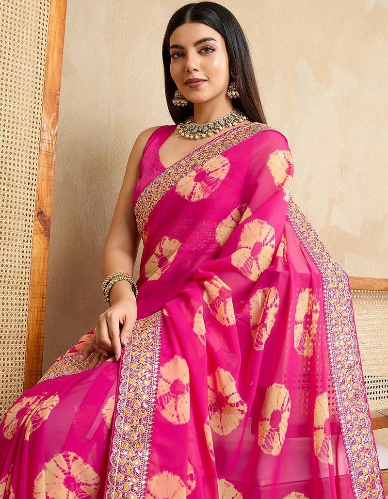 Pink bandhani printed sequinned saree
