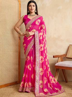 Pink bandhani printed sequinned saree 2