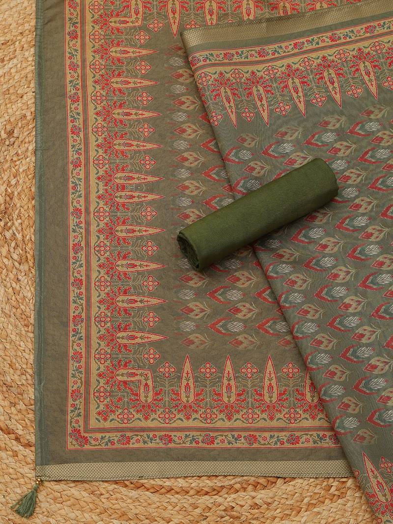 printed art silk unstitched dress material