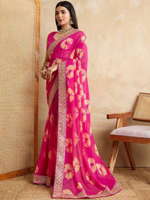 Pink bandhani printed sequinned saree 3