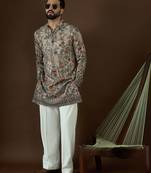 Men’s cream georgette kurta with solid sequins embroidered | trendy ethnic wear for festive, wedding & party occasions