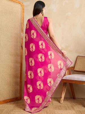 Pink bandhani printed sequinned saree 4