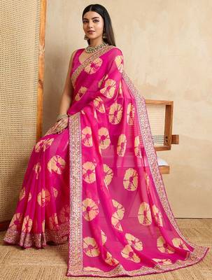 Pink bandhani printed sequinned saree 5