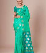 Turquoise woven design festive saree with matching blouse