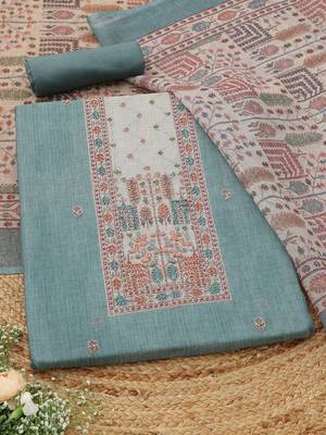 printed linen unstitched dress material 1
