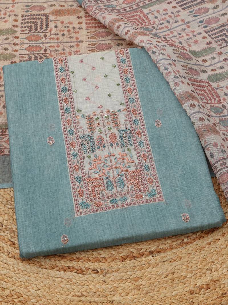 printed linen unstitched dress material