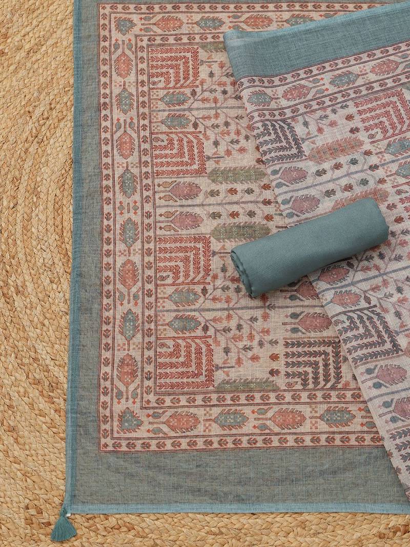 printed linen unstitched dress material