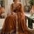 Brown ethnic motifs embroidered pure georgette saree