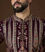 Men’s purple georgette kurta with solid sequins embroidered | trendy ethnic wear for festive, wedding & party occasions