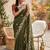 Olive ethnic motifs embroidered pure georgette saree