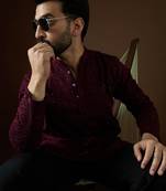 Men’s purple georgette kurta with solid sequins embroidered | trendy ethnic wear for festive, wedding & party occasions