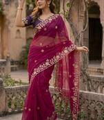 Magenta ethnic motifs zari pure georgette saree