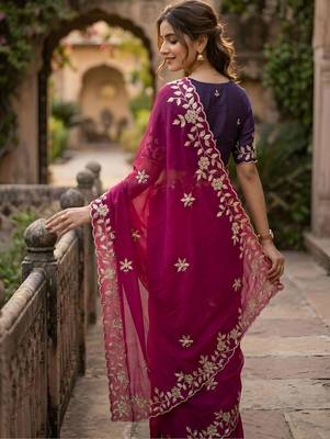 Magenta ethnic motifs zari pure georgette saree 2