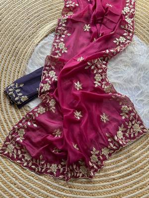 Magenta ethnic motifs zari pure georgette saree 4
