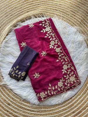 Magenta ethnic motifs zari pure georgette saree 5