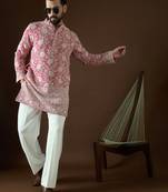 Men’s pink georgette kurta with solid sequins embroidered | trendy ethnic wear for festive, wedding & party occasions