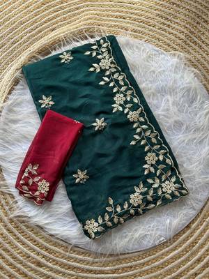 Teal ethnic motifs zari pure georgette saree 5