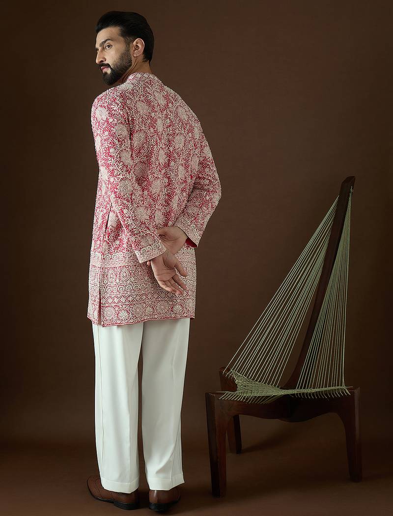 Men’s pink georgette kurta with solid sequins embroidered | trendy ethnic wear for festive, wedding & party occasions