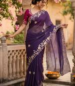 Purple ethnic motifs zari pure georgette saree