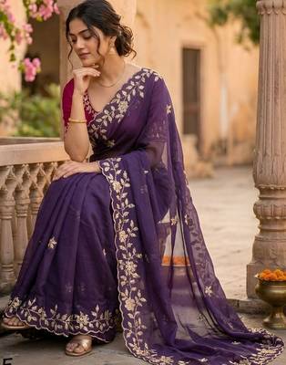 Purple ethnic motifs zari pure georgette saree 2