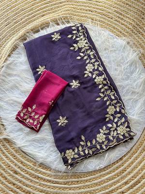 Purple ethnic motifs zari pure georgette saree 3
