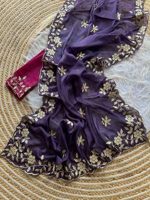 Purple ethnic motifs zari pure georgette saree 4
