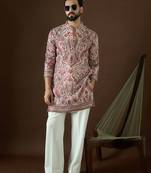 Men’s off white georgette kurta with solid sequins embroidered | trendy ethnic wear for festive, wedding & party