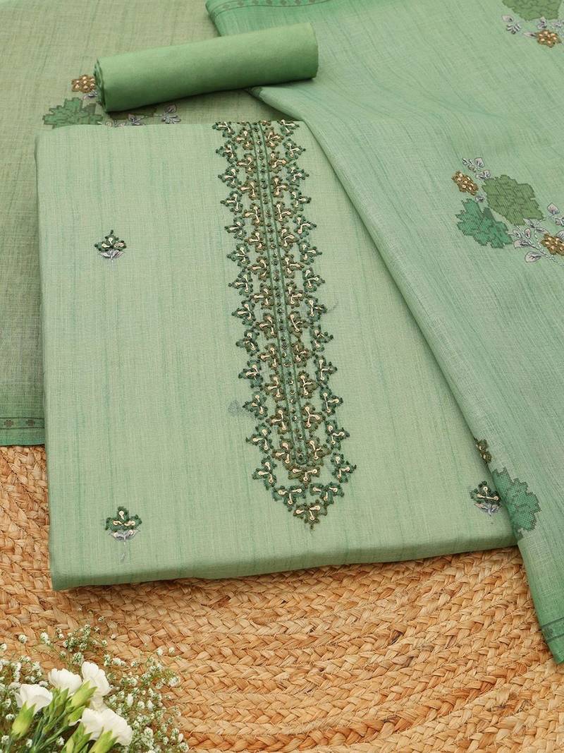embroidered linen unstitched dress material