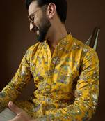 Men’s yellow georgette kurta with solid sequins embroidered | trendy ethnic wear for festive, wedding & party occasions