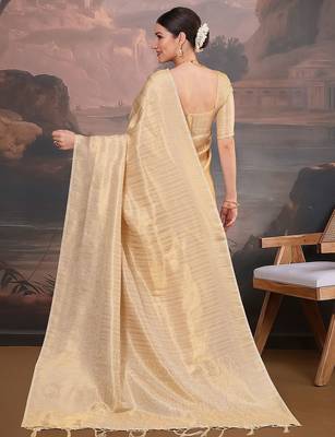 Cream ethnic motifs zari silk blend kanjeevaram saree 2