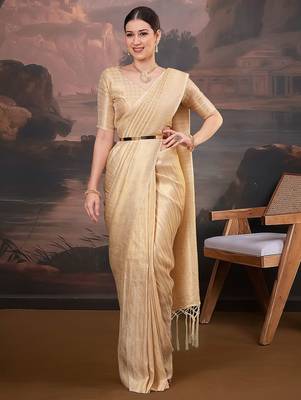 Cream ethnic motifs zari silk blend kanjeevaram saree 4