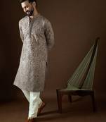 Men’s beige polyester kurta with solid sequins embroidered | trendy ethnic wear for festive, wedding & party occasions