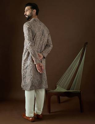 Men’s beige polyester kurta with solid sequins embroidered | trendy ethnic wear for festive, wedding & party occasions 4