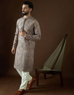 Men’s beige polyester kurta with solid sequins embroidered | trendy ethnic wear for festive, wedding & party occasions 5