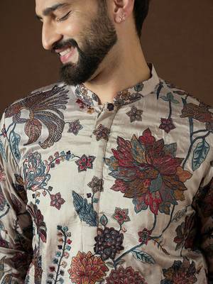 Men’s beige polyester kurta with solid sequins embroidered | trendy ethnic wear for festive, wedding & party occasions 2