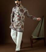 Men’s beige polyester kurta with solid sequins embroidered | trendy ethnic wear for festive, wedding & party occasions