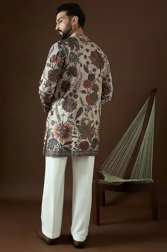 Men’s beige polyester kurta with solid sequins embroidered | trendy ethnic wear for festive, wedding & party occasions