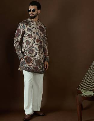 Men’s beige polyester kurta with solid sequins embroidered | trendy ethnic wear for festive, wedding & party occasions 5
