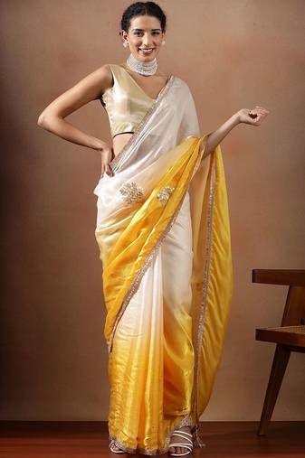 Yellow embellished sarees