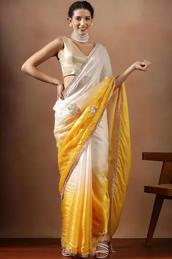 Yellow embellished sarees