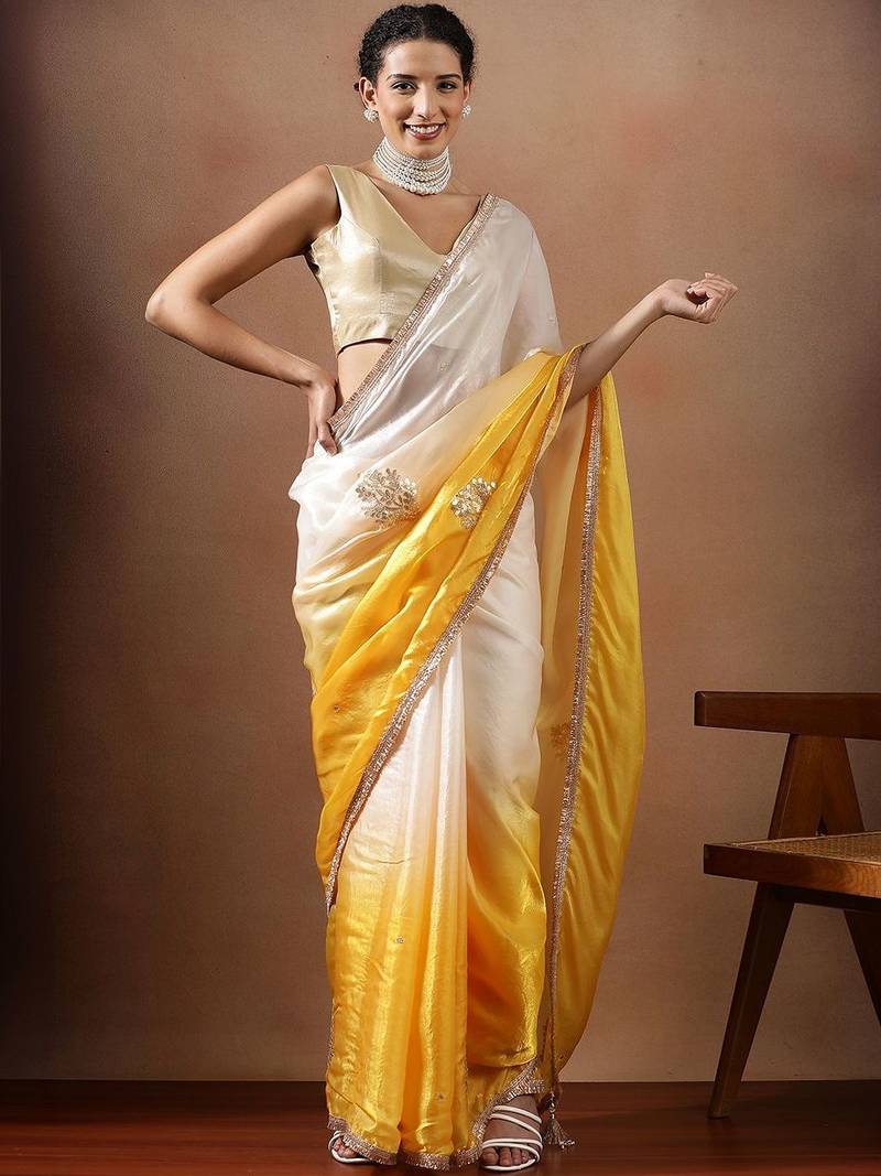Yellow embellished sarees