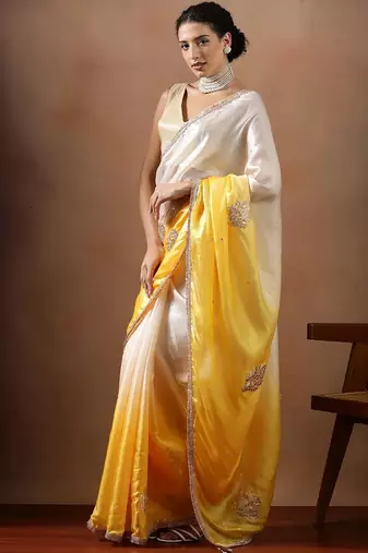 Yellow embellished sarees